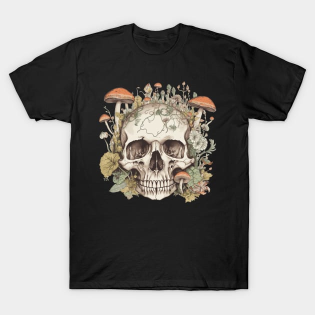 Skull with mushrooms T-Shirt by ralfjohnson